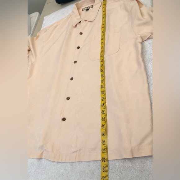 Tommy Bahama 100% Silk Light Orange Palm Tree Textured Hawaiian Shirt XL - Picture 12 of 16